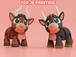 Digital Art STL Descărcare - Articulated Bull STL & 3MF – Flexi Print in place animal - WowPrintifyHub