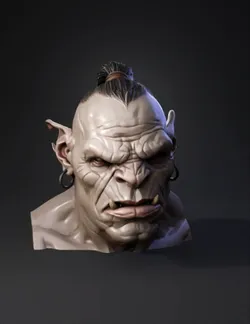 fantasy creature head with elf like ears textured gray brown skin me
