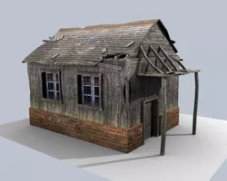 low poly damaged house Low-poly 3D model