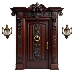Ornate Victorian Wooden Door  Lanterns Low-poly 3D model