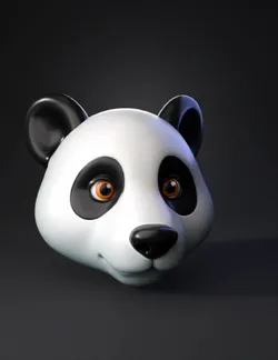 panda head cartoon character with white fur black ears and eyes on bl