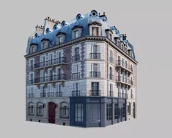 Parisian street corner Low-poly 3D model
