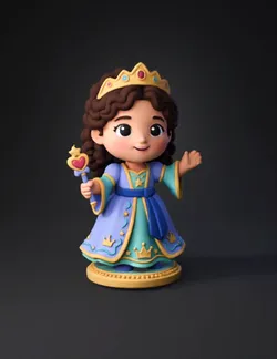 princess figurine with wand crown and ornate dress on a round base