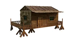 Realistic exterior wooden house model Free low-poly 3D model