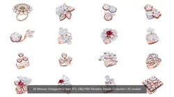 25 Women Vintage Ring 3dm STL OBJ FBX Renders Details Collection 3D Model Pack