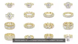 Diamond Jewelry 100 Custom Designs Casting Ready CAD File Batch1 3D Model Pack