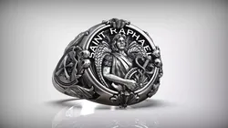 Saint Raphael Archangel Shield Caduceus Spear Christian Ring 3D print model