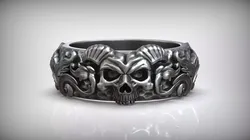 Classic Baroque Carved Hammered Skull Horn Ring 3D print model