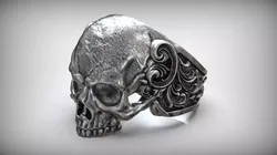 Skull Flower Pattern Baroque Motorbike Ring 3D print model