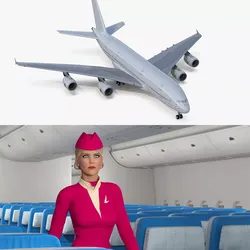 Airbus A380 900 Interior and Stewardess 3D model