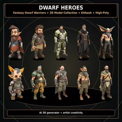 Dwarf Heroes Fantasy Warrior Kitbash Pack - High-Poly 10 Char 3D print model