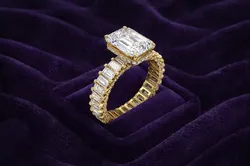 Emerald Cut Engagement Ring and Eternity Matching Band TJ166 3D print model