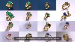 Emerald Statement Ring Collection - 15 Rings - for him and her 3D Model Pack