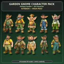 Garden Gnome Character Pack - Fantasy Garden Worker Kitbash 3D print model