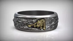 Gold Tiger Oxidized Silver Wedding Band 3D print model