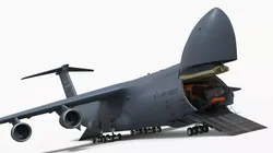 Military Cargo Transport Aircraft Nose Open with Fire Truck 3D model