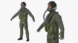 Military Pilot Uniform with Helmet and Mask Green 3D model