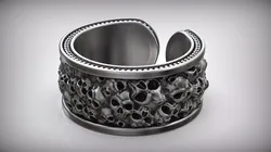 Skull Chain Adjustable Oxidized Silver Ring 3D print model