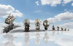 Steampunk Flying Airship 3D Model Collection Low-poly 3D model