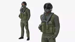 Aviation Uniform with Breathing Gear Green Rigged 3D model