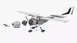 Cessna Disassembled Airplane Structure with Engine 3D model
