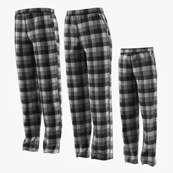 Family Pajama Pants Set with Plaid Pattern Black White 3D model