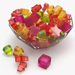 Fruit Flavor Gumdrops with Glass Bowl Set Multicolor 3D model