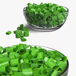 Green Onion Rings in Glass Bowl 3D model