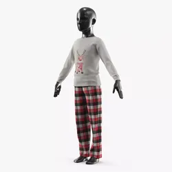 Kids Pajama Set with Reindeer Print Red Black White 3D model