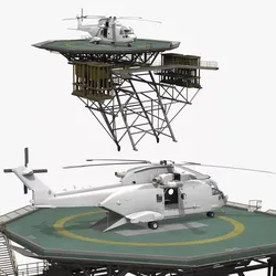 Marine Helipad Deck with Transport Helicopter 3D model