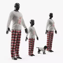 Matching Family Pajama Set with Dog Clothing White Red 3D model