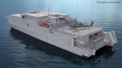 Military Catamaran Vessel with Helicopter on Water 3D model