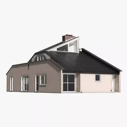 Minimalist House with Brick Chimney Beige Simplified 3D model