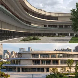 Modern Curved Facility Building with Landscape Roof 3D model