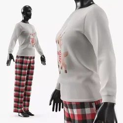 Womens Pajama Set with Deer Print Red Black White 3D model
