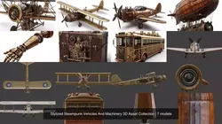 Stylized Steampunk Vehicles And Machinery 3D Asset Collection 3D Model Pack