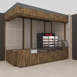 3D Cafe Model coffee shop with wooden counters and shelves Low-poly 3D model