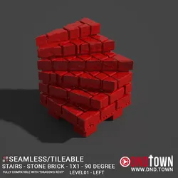 Floor - Stairs - Stone Bricks - Level01 - 1x1 - 90 Degrees LEFT - Bare Top - Center - 01.1 (SCUFFED) - 3D Modular Dungeon Tile - DnD Town Minis (www.dnd.town)