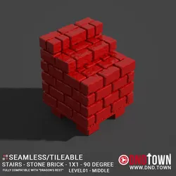Floor - Stairs - Stone Bricks - Level01 - 1x1 - 90 Degrees MIDDLE - Bare Top - Center - 01.1 (SCUFFED) - 3D Modular Dungeon Tile - DnD Town Minis (www.dnd.town)