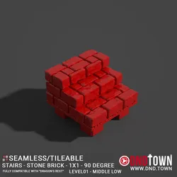 Floor - Stairs - Stone Bricks - Level01 - 1x1 - 90 Degrees MIDDLE LOW - Bare Top - Center - 01.1 (SCUFFED) - 3D Modular Dungeon Tile - DnD Town Minis (www.dnd.town)