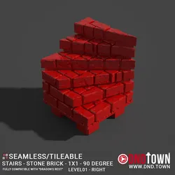 Floor - Stairs - Stone Bricks - Level01 - 1x1 - 90 Degrees RIGHT - Bare Top - Center - 01.1 (SCUFFED) - 3D Modular Dungeon Tile - DnD Town Minis (www.dnd.town)