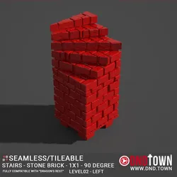 Floor - Stairs - Stone Bricks - Level02 - 1x1 - 90 Degrees LEFT - Bare Top - Center - 01.1 (SCUFFED) - 3D Modular Dungeon Tile - DnD Town Minis (www.dnd.town)