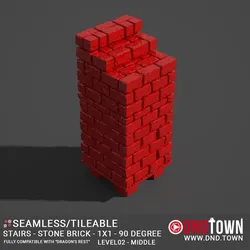Floor - Stairs - Stone Bricks - Level02 - 1x1 - 90 Degrees MIDDLE - Bare Top - Center - 01.1 (SCUFFED) - 3D Modular Dungeon Tile - DnD Town Minis (www.dnd.town)