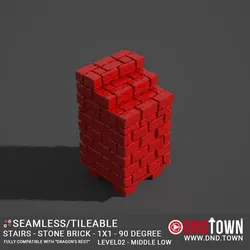 Floor - Stairs - Stone Bricks - Level02 - 1x1 - 90 Degrees MIDDLE LOW - Bare Top - Center - 01.1 (SCUFFED) - 3D Modular Dungeon Tile - DnD Town Minis (www.dnd.town)
