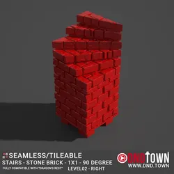 Floor - Stairs - Stone Bricks - Level02 - 1x1 - 90 Degrees RIGHT - Bare Top - Center - 01.1 (SCUFFED) - 3D Modular Dungeon Tile - DnD Town Minis (www.dnd.town)