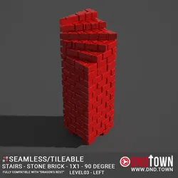Floor - Stairs - Stone Bricks - Level03 - 1x1 - 90 Degrees LEFT - Bare Top - Center - 01.1 (SCUFFED) - 3D Modular Dungeon Tile - DnD Town Minis (www.dnd.town)