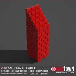 Floor - Stairs - Stone Bricks - Level03 - 1x1 - Straight - Bare Top - Center - 01.1 (SCUFFED) - 3D Modular Dungeon Tile - DnD Town Minis (www.dnd.town)