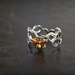 Honeycomb Bee Statement Ring