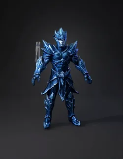 ice armor knight with crystal blue ice armor featuring spiked pauldron
