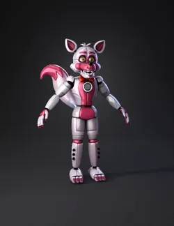 pink animatronic bunny character with segmented robotic limbs bow tie